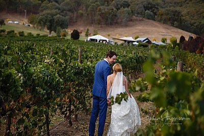 Wedding photograph in the vines at Gapsted wines  by Stephen Jorgensen from All Saints Photography Albury.